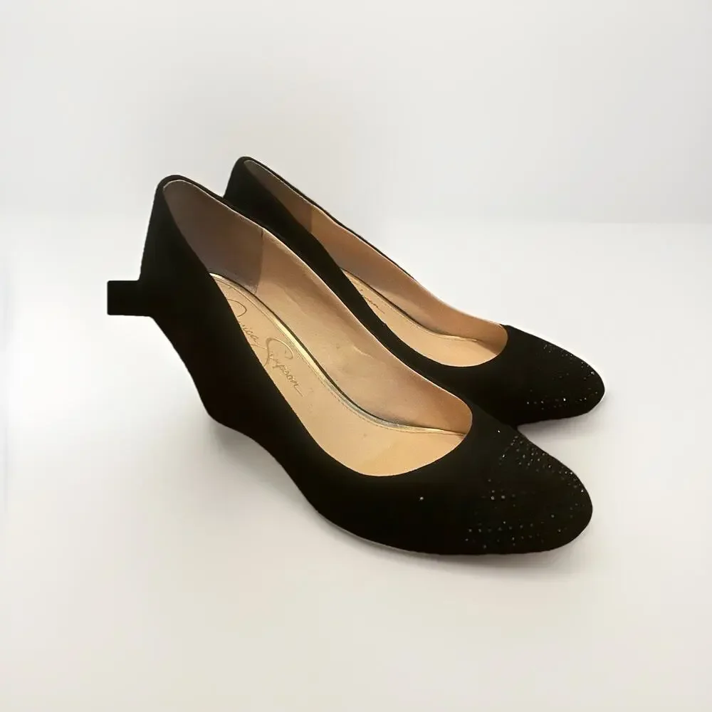 Jessica‎ Simpson Black Suede Wedge Heels 6